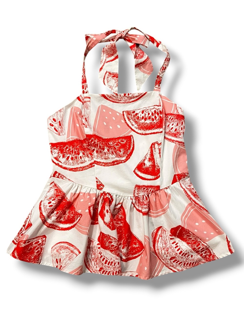 Eva Franco Short Set Halter Peplum Top Watermelon Print Size 6 Anthropologie - Picture 5 of 15